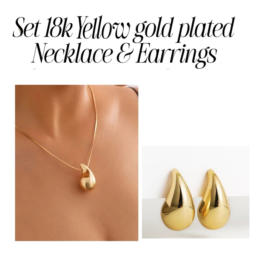 18kgp SET LARGE CHUNKY 💧 waterdrop EARRINGS & NECKLACE. Stainless steel